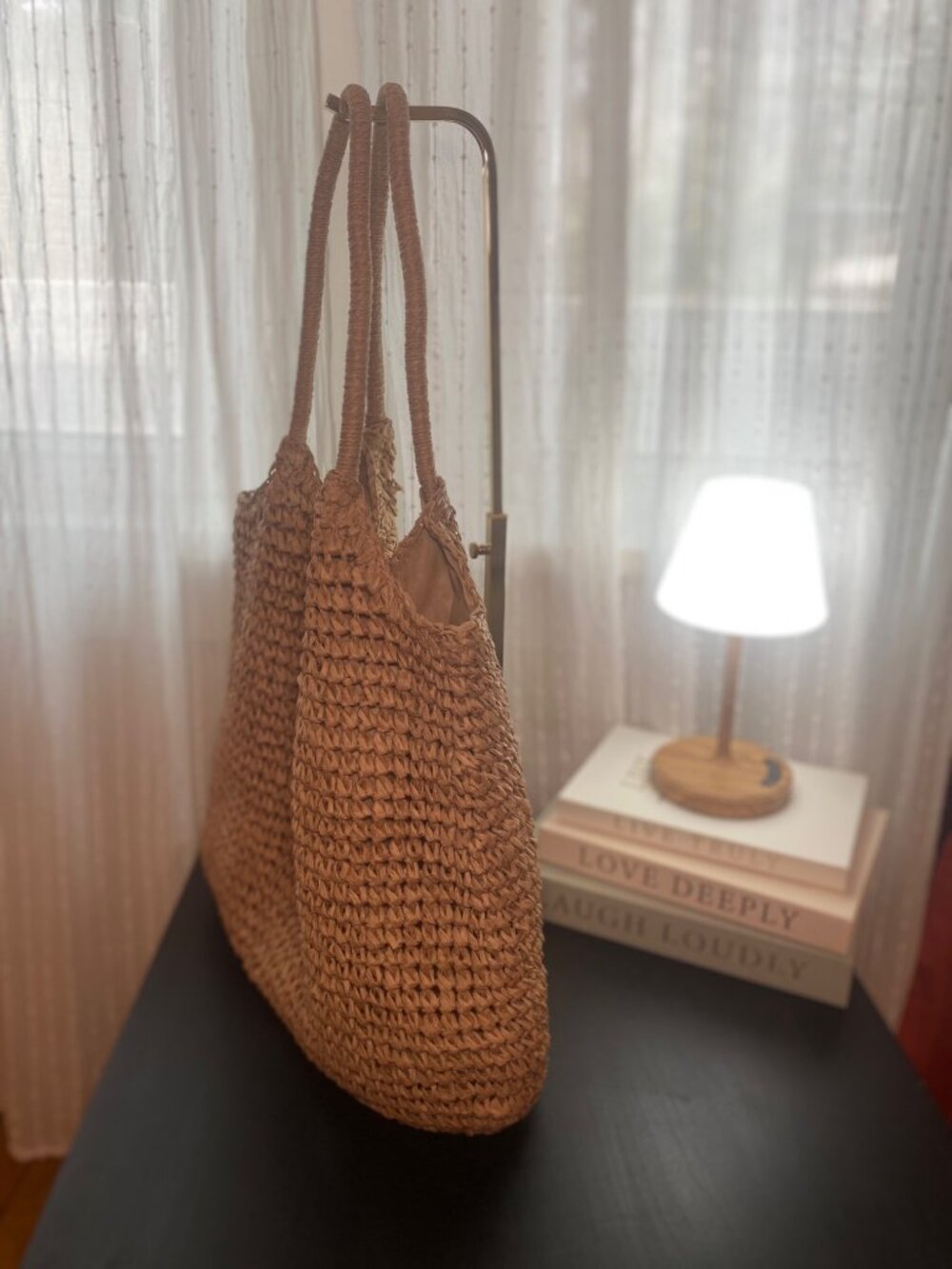 Large Woven Straw Tote Bag | Natural Crochet Shoulder Bag | Beach Vacation Purse - Picture 3 of 7